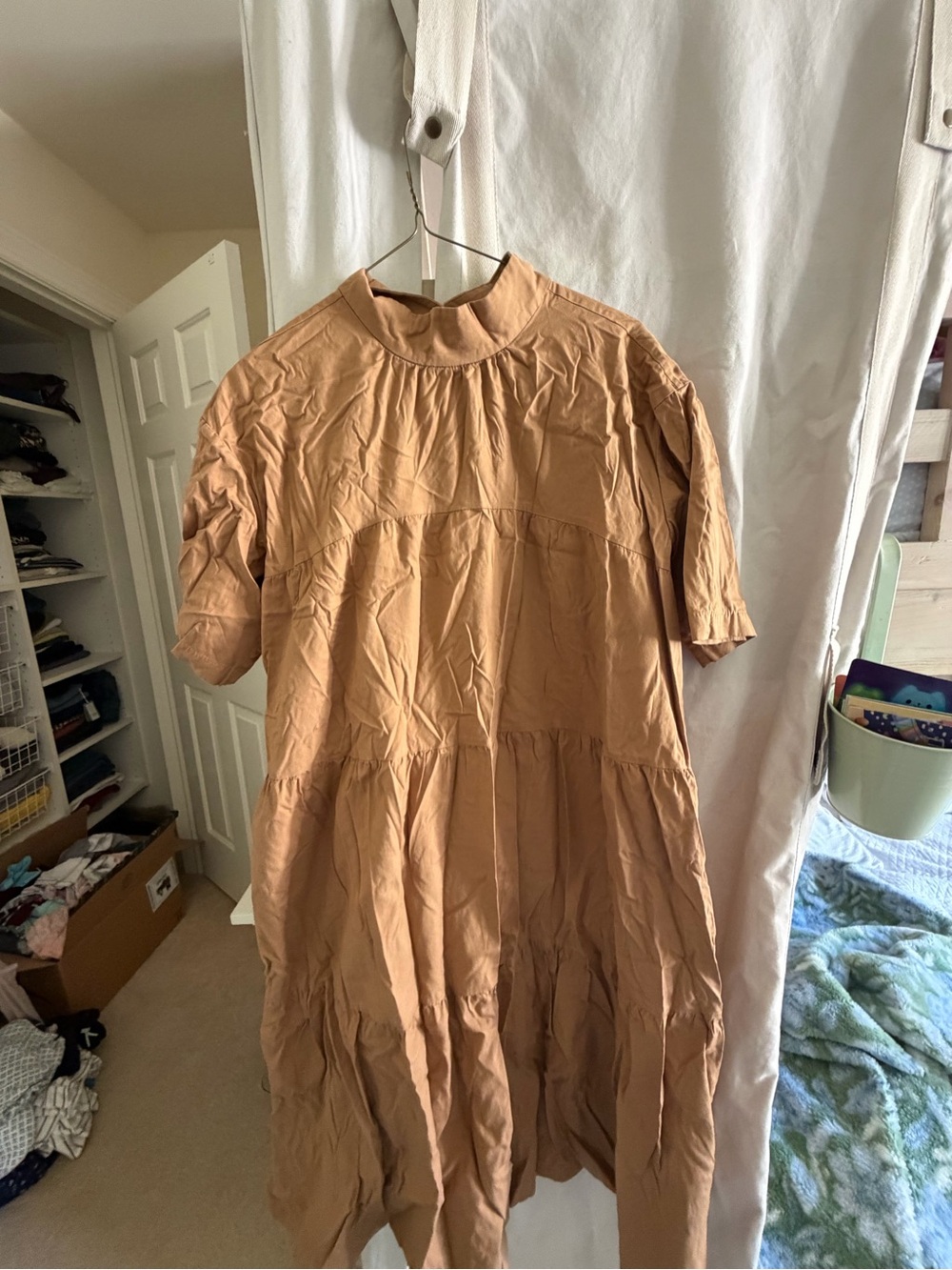Everlane Tan Tiered Short-Sleeve Midi Dress